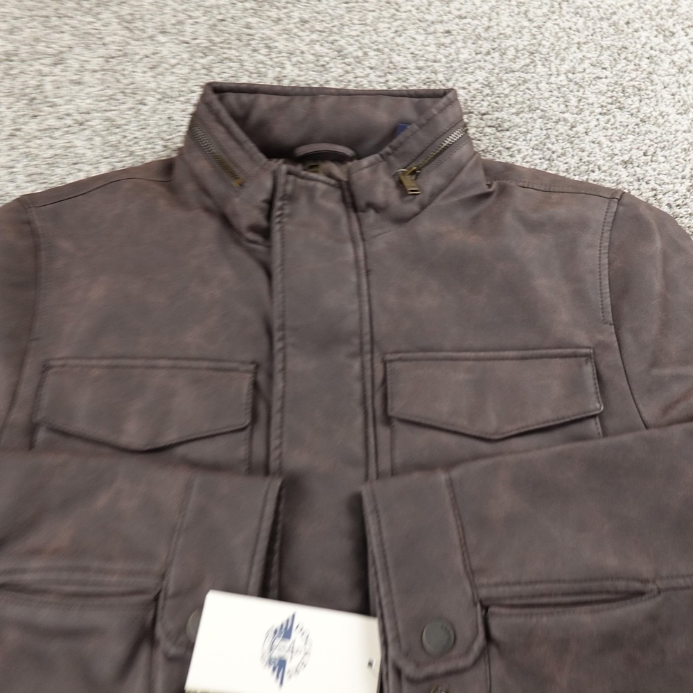 NEW Dockers Jacket Mens S Brown Faux Leather Moto Biker Full Zip Bomber Coat Top